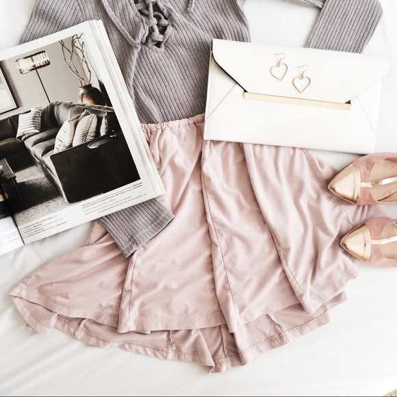Hollister Dresses & Skirts - Hollister x Lucy Hale • Blush Suede Skater Skirt